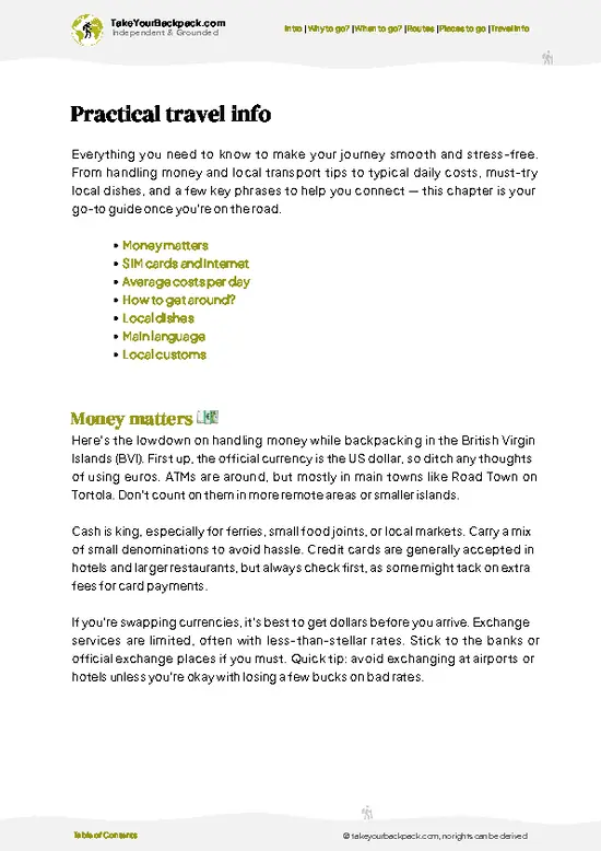 example page 7 from our offline Travel Guide for British Virgin Islands